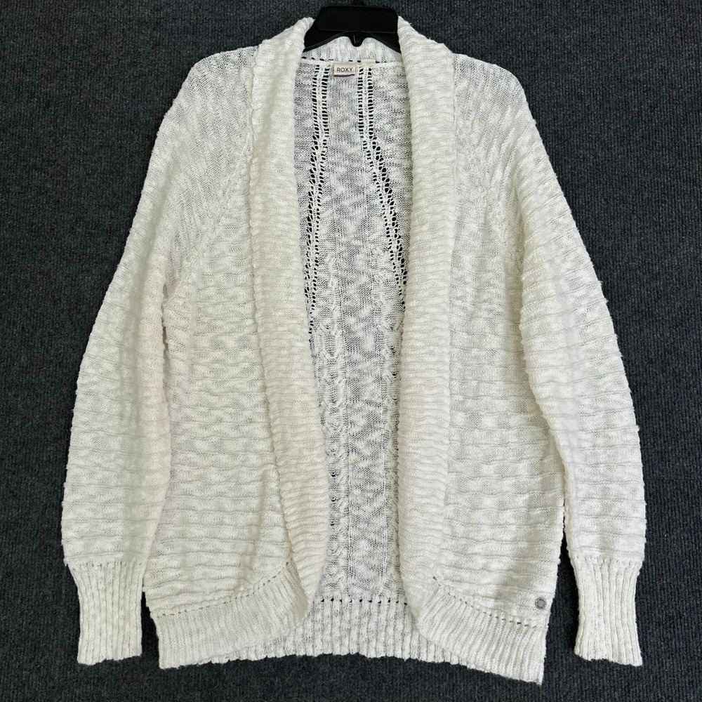 Roxy Women's XL Textured LS Ivory Open Cardigan Beachy Cottagecore Boho Comfy